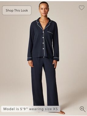 NWT J.Crew Women's Dreamy cotton-blend pajama pant set Sz L $128 Navy